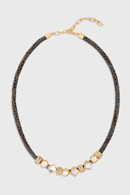 SA18 | Saachi Bling Charm Leather Necklace | Grey